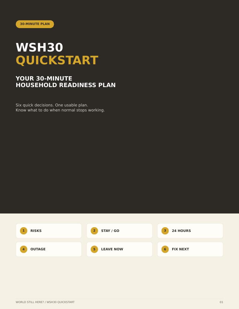 QuickStart workbook cover page listing the six missions